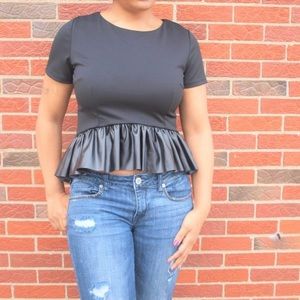 BLACK FAUX LEATHER TOP